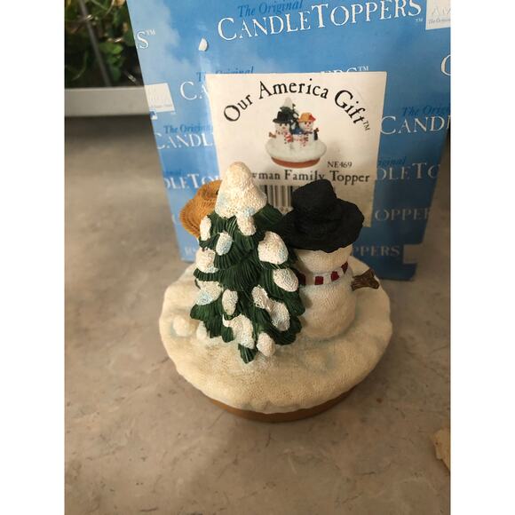 Snowman Family Large Candle Jar Topper 3.5x3” Preowned - Picture 2 of 3